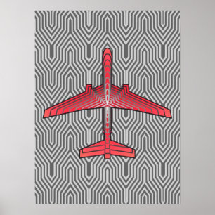 Poster Avião do art deco, cinzas alaranjadas e de prata