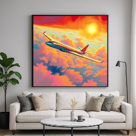 Poster Avião em chamas - Arte Vibrante do Estilo de Paint