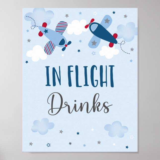 Poster Avião Estende Nuvens Em Bebidas De Voo Aniversário (Frente)