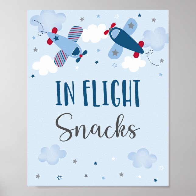 Poster Avião estende nuvens em lanches de voo Aniversário (Frente)