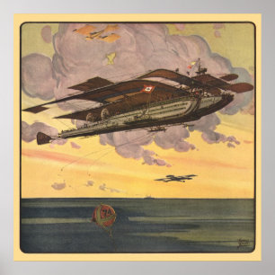 Póster Avião Hidroavião de Ficção Científica Vintage
