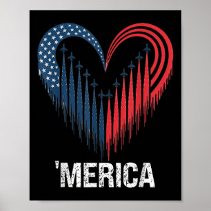 Poster Avião-Jet-Bandeira Americana Coração 4º De Ju