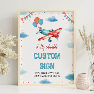 Poster Avião Oh Meu Tempo Voa Sinal de Mesa de Aniversári