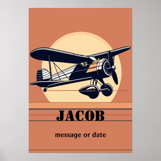 Poster Avião Retro | Qualquer Nome (Frente)
