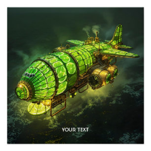 Póster Avião Steampunk Limão Fantasy