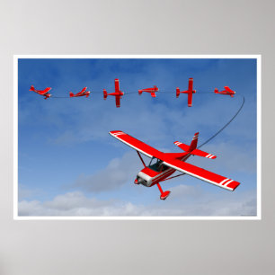 Póster Avião vermelho que executa um rolo instantâneo
