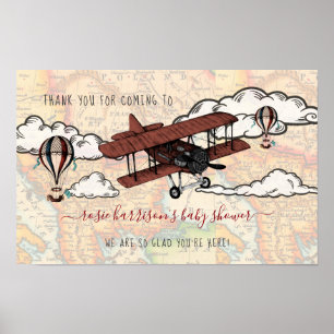 Poster Avião Vintage Viagem Chá de fraldas Bem-vindo