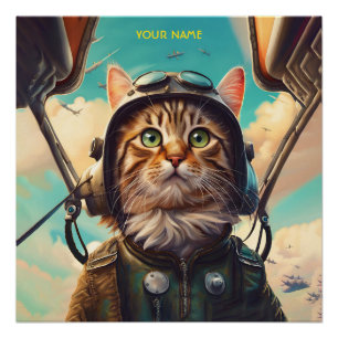 Póster Avião Voador Gato Fantasy