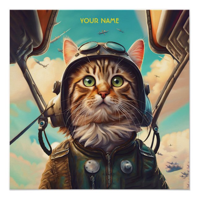 Póster Avião Voador Gato Fantasy (Frente)