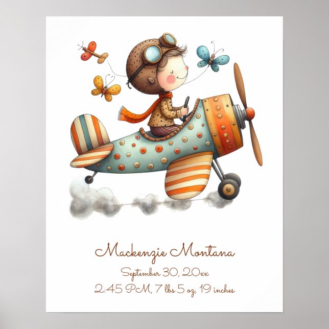 Poster Avião Voador Infantil de Arte Cruzada (Frente)
