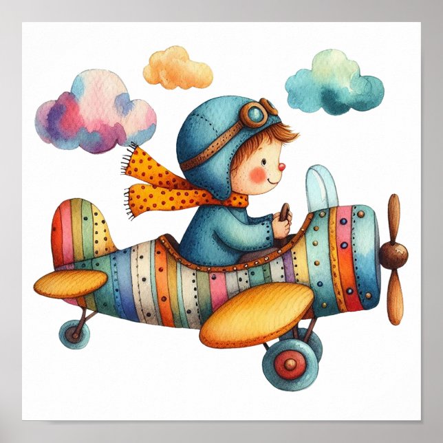 Poster Avião Voador Infantil de Arte Infantil de Estilo W (Frente)