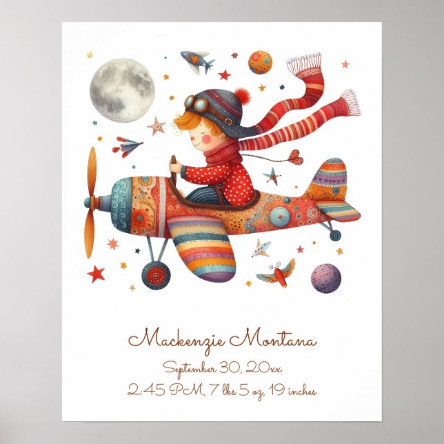 Poster Avião Voador Infantil Personalizado de Nova Arte I (Frente)