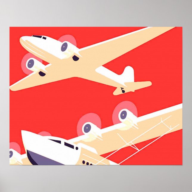 Póster Avião Voador Vintage WPA Colorido (Frente)