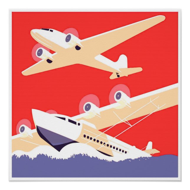 Póster Avião Voador Vintage WPA Colorido (Frente)