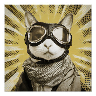 Póster Aviator Cat Goggles Sunburst Portrait