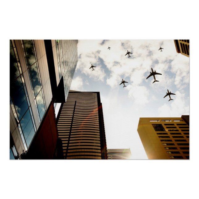 Póster Aviões sobrevoando edifícios (Frente)