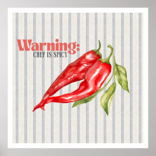 Poster Aviso Chef é Pimenta Malagueta Vermelha Arte de Co