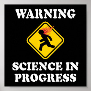 Poster Aviso Ciência em Andamento - Cientista Engraçado
