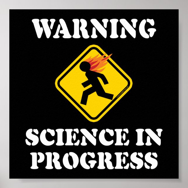 Poster Aviso Ciência em Andamento - Cientista Engraçado (Frente)