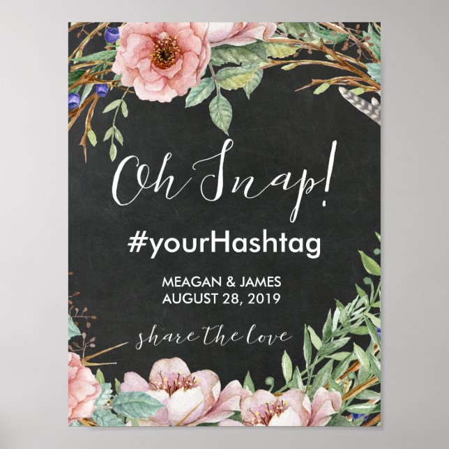Poster aviso de casamento da hashtag oh snap (Frente)