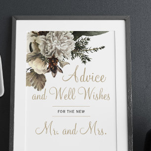 Poster Aviso de casamento floral de inverno e sinal de vo