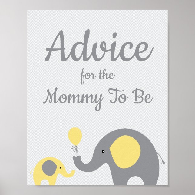 Poster Aviso de Chá de fraldas de Elefante Amarelo para S (Frente)