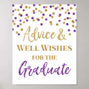 Poster Aviso de Confetti Dourado Roxo para Sinal de Forma