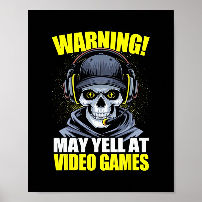 Poster Aviso de jogo engraçado pode gritar com jogos de v (Frente)