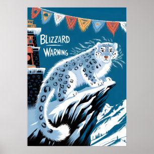 Poster Aviso de Nevasca Leopardo da Neve - Montanha de In