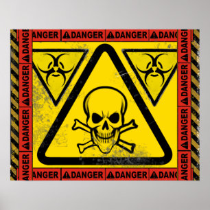 Poster Aviso de Toxic Biohazard Crânio e CrossBones