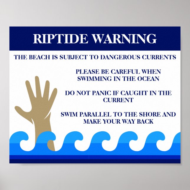 Poster Aviso Riptide Correntes Perigosas do Oceano Praia (Frente)