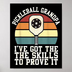 Poster Avô de pickleball raquete pôr do sol vintage