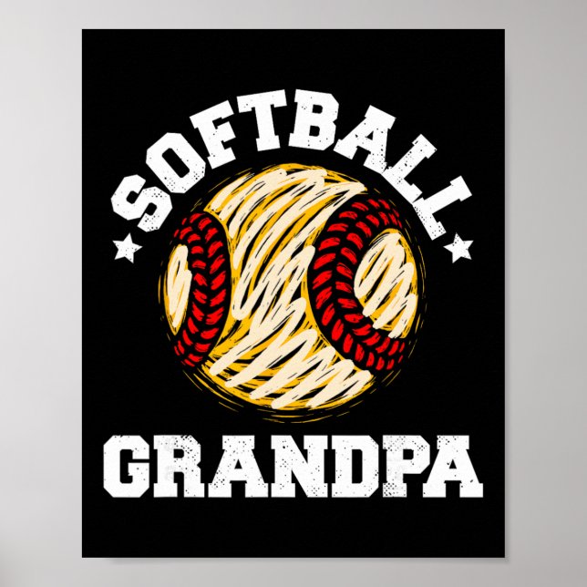 Poster Avô de Softball Angustiado Vintage Engraçado Avô  (Frente)
