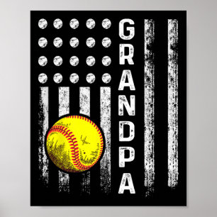 Poster Avô de Softbol Bandeira Americana Dia dos Pais 4 d