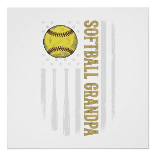 Póster Avô de Softbol Bandeira Vintage Desenho Vetorial_1