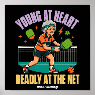 Poster Avó Engraçada de Pickleball Jovem de Coração Rede