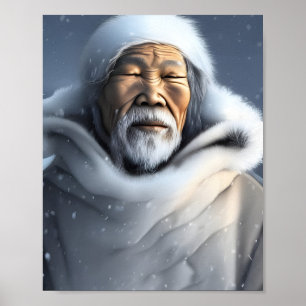 Poster Avô Inuit de Neve e Retrato Mista