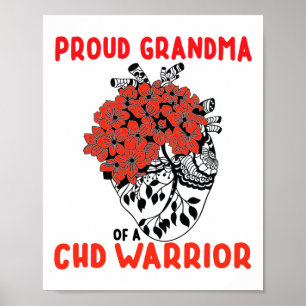 Poster Avó Orgulhosa Guerreira Chd Lindas Flores Vermelha