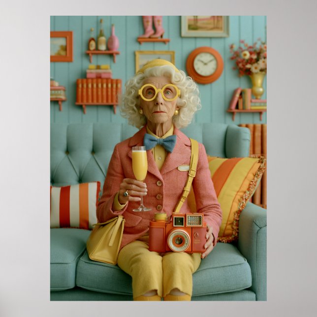 Poster Avó Retro Caprichosa com Câmera (Frente)