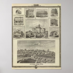 Póster Avoca Penn College, edifícios Oskaloosa em Dexter