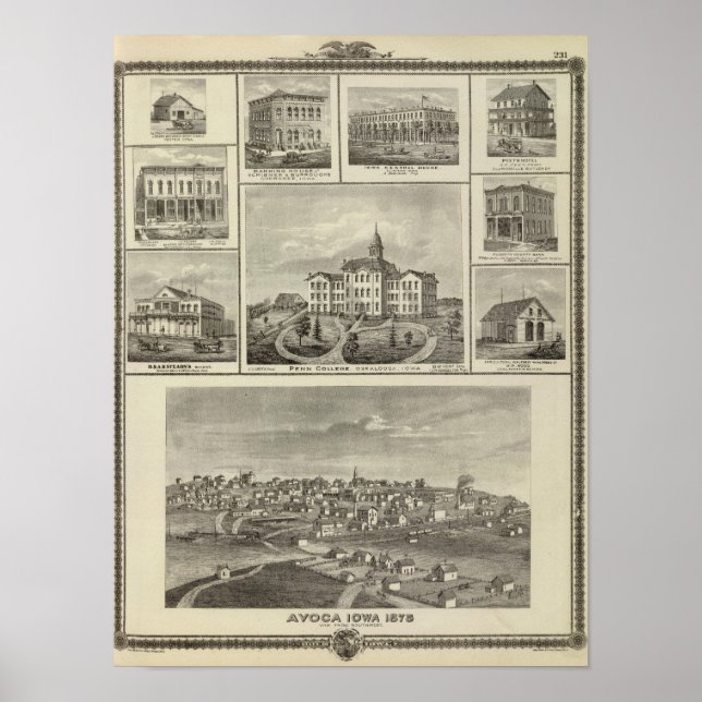 Póster Avoca Penn College, edifícios Oskaloosa em Dexter (Frente)