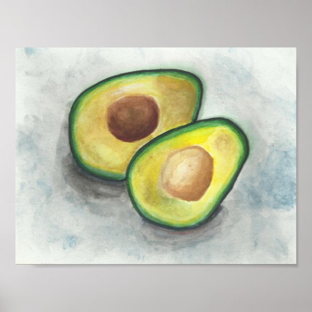 Póster Avocado em Watercolor (Frente)