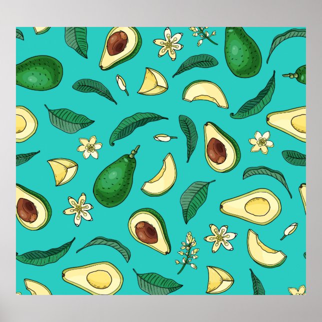 Poster Avocado Realista: Padrão de Comida de Verão (Frente)