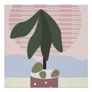 Póster Avocado Tree Blush Geométrico Silenciado  
