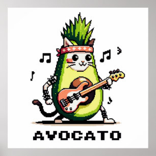 Poster Avocato - Engraçado Arte Pixel Avocado Gato Jogand