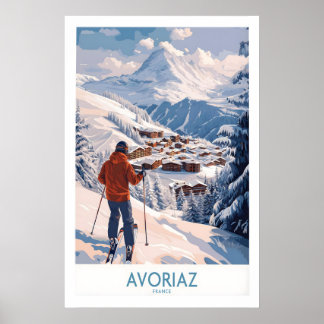 Poster Avoriaz France Ski Chalet Village Art Print Alpine