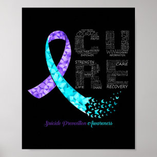 Poster Awarene para a prevenção suicida da fita azul-roxa