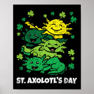 Poster Axolote Dia de São Patrício Animal Fofo Trevo Clov