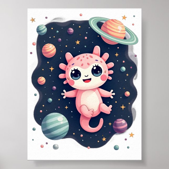 Poster Axolote Galáctico Espaço Cósmico Kawaii - Espaço F (Frente)