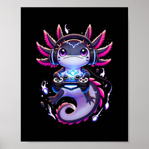 Poster Axolote Gamer Divertido Jogos de Vídeo Retro Menin
